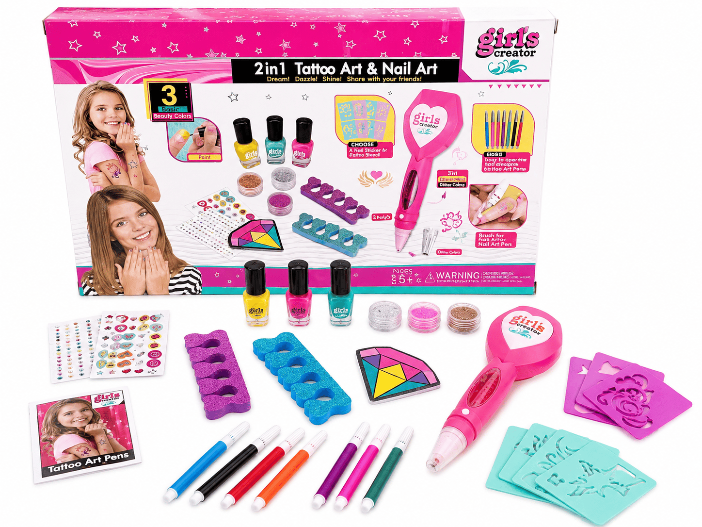2 in 1 Tattoo and Nail Art Set for Girls