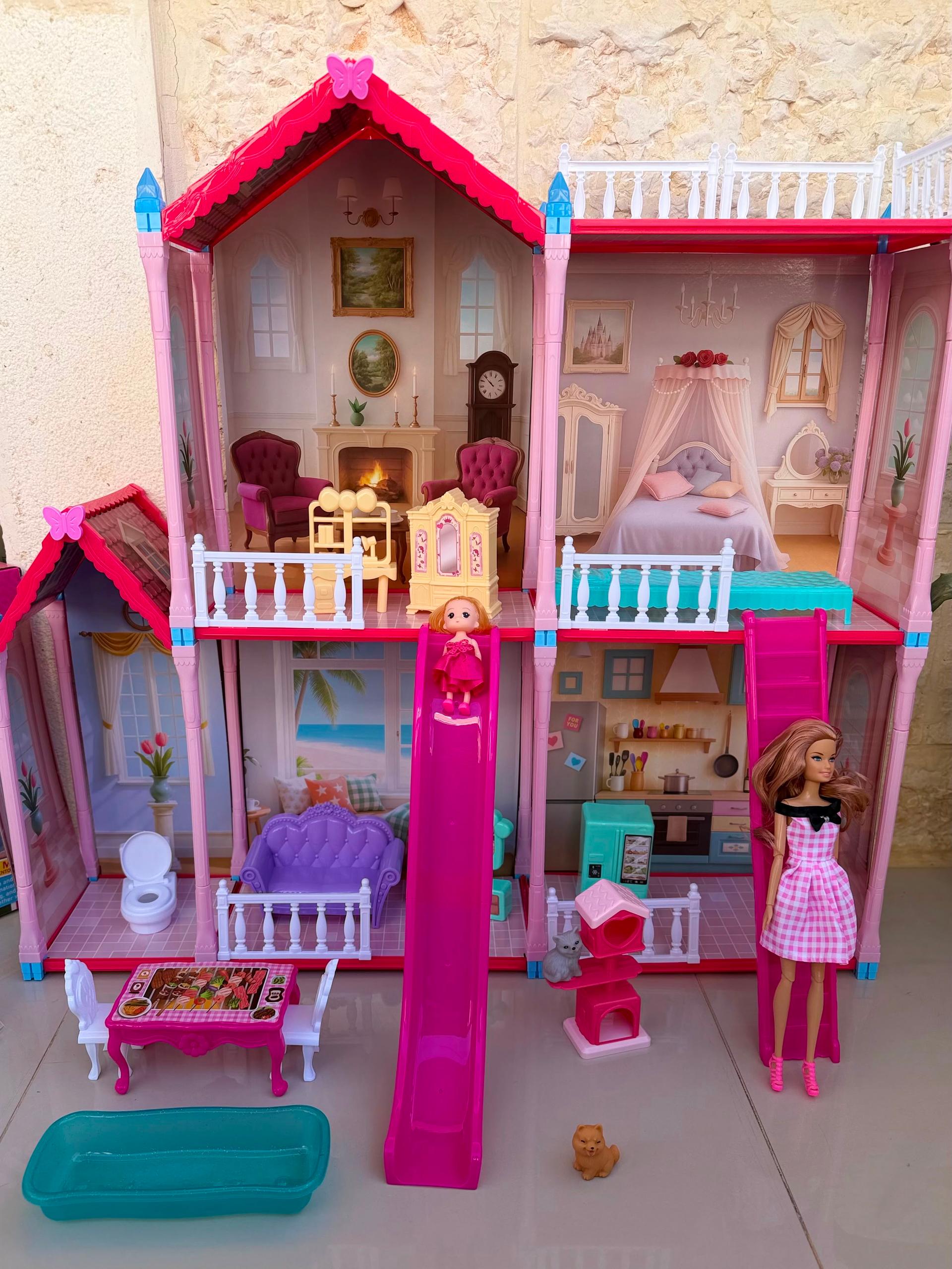 Deluxe Dollhouse with Doll and Accessories, 182 Pieces