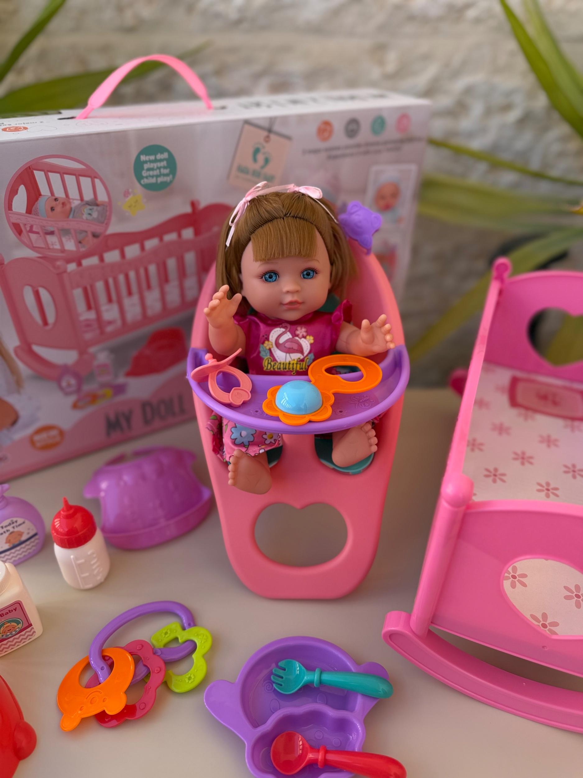 Kids Doll Set with Cot and Care Accessories