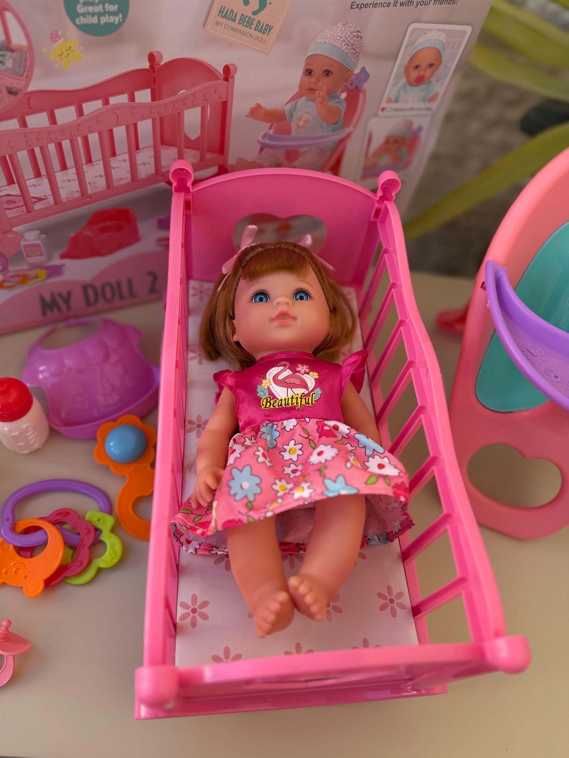 Kids Doll Set with Cot and Care Accessories