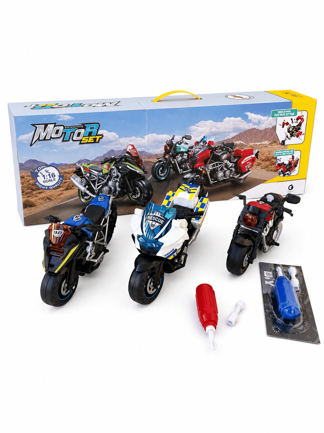 Motorbike Set with Repair Tools, Motor Set