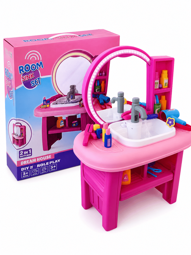 Kids Beauty Table and Salon with Sink and Lights thumbnail 1