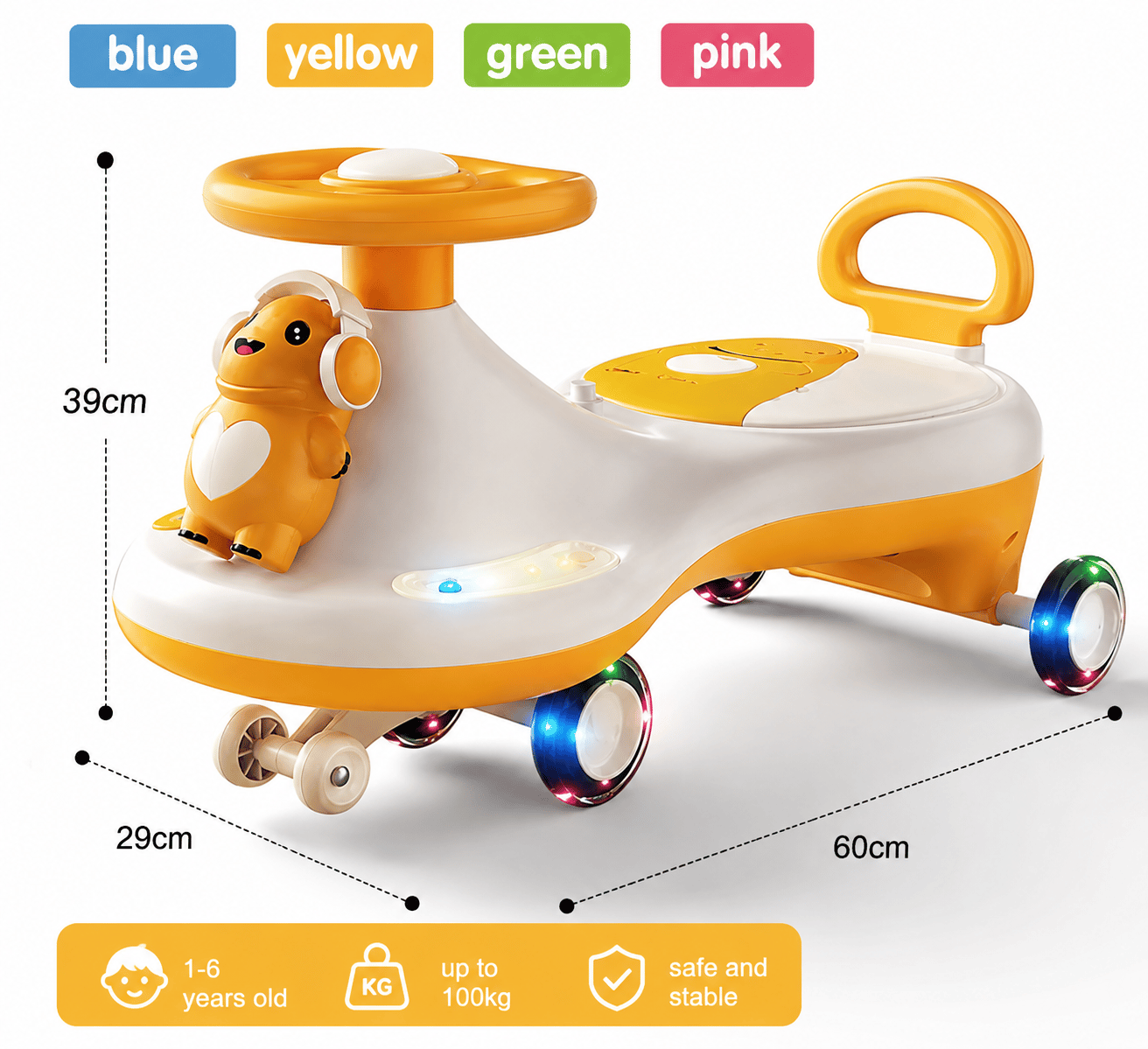 360° LED Ride-On Push Car for Kids