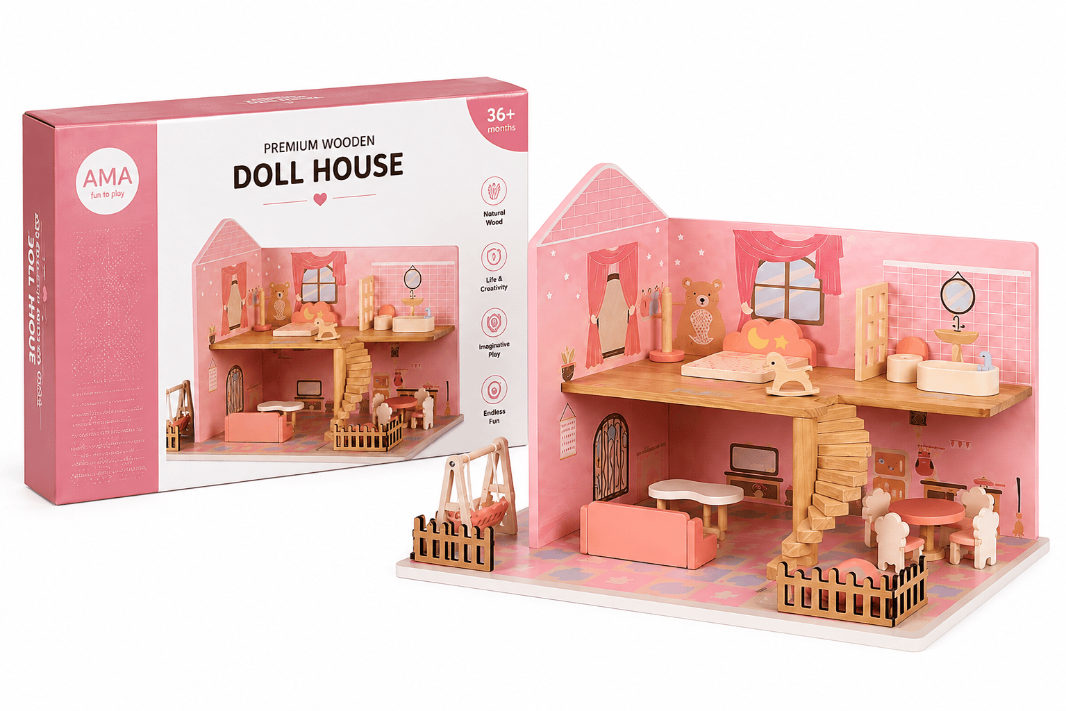 بيت الدمية الخشبي الفاخر – Premium Wooden Doll House  💕