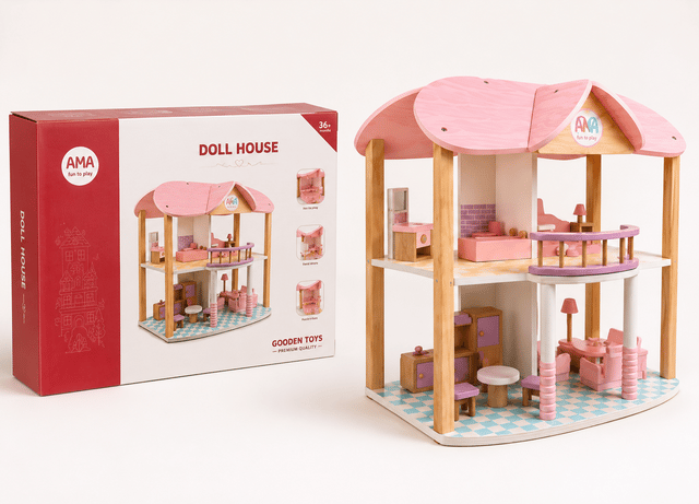صورة مصغّرة 1 لـ بيت باربي الخشبي الفاخر – Premium Wooden Barbie House  🎀