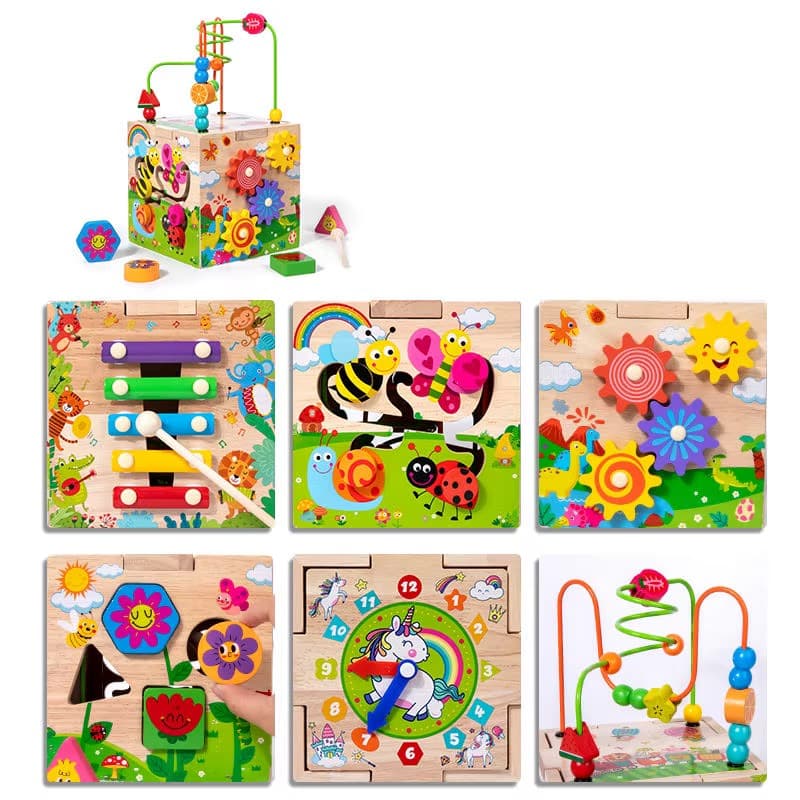 Multi-Activity Educational Wooden Cube Toy