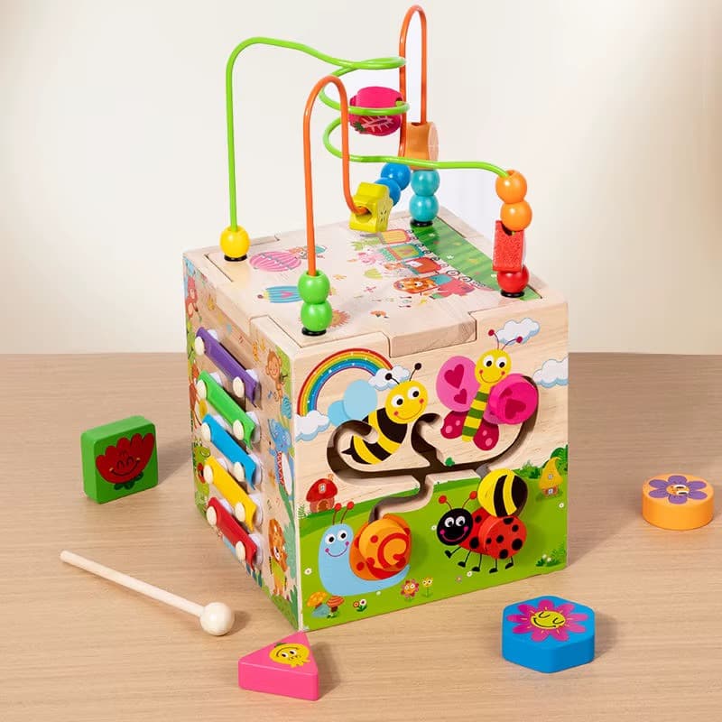 Multi-Activity Educational Wooden Cube Toy