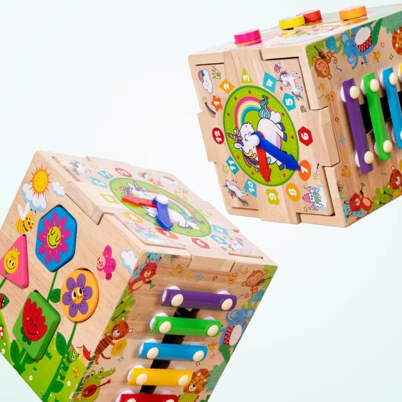 Multi-Activity Educational Wooden Cube Toy