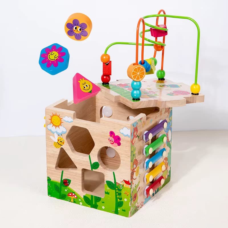 Multi-Activity Educational Wooden Cube Toy